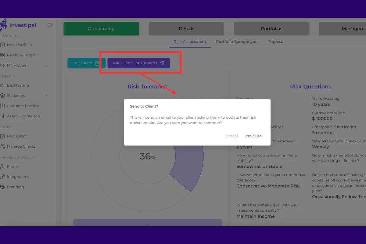 Send a risk assessment directly to client's email.