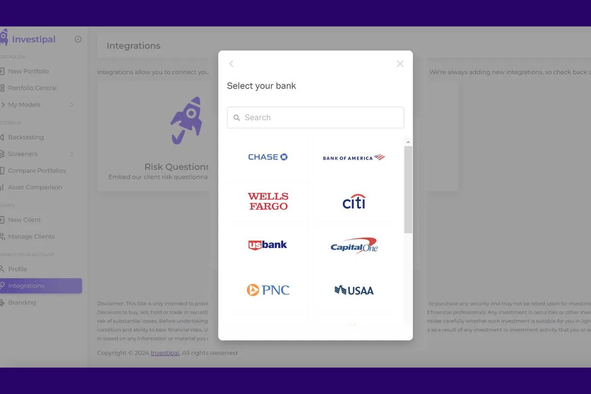 Integrate client accounts with over 12,000 banks and financial institutions