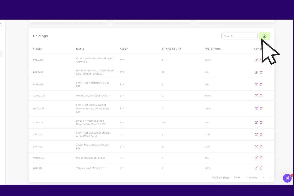 Downloading an investment portfolio's holdings to CSV file format