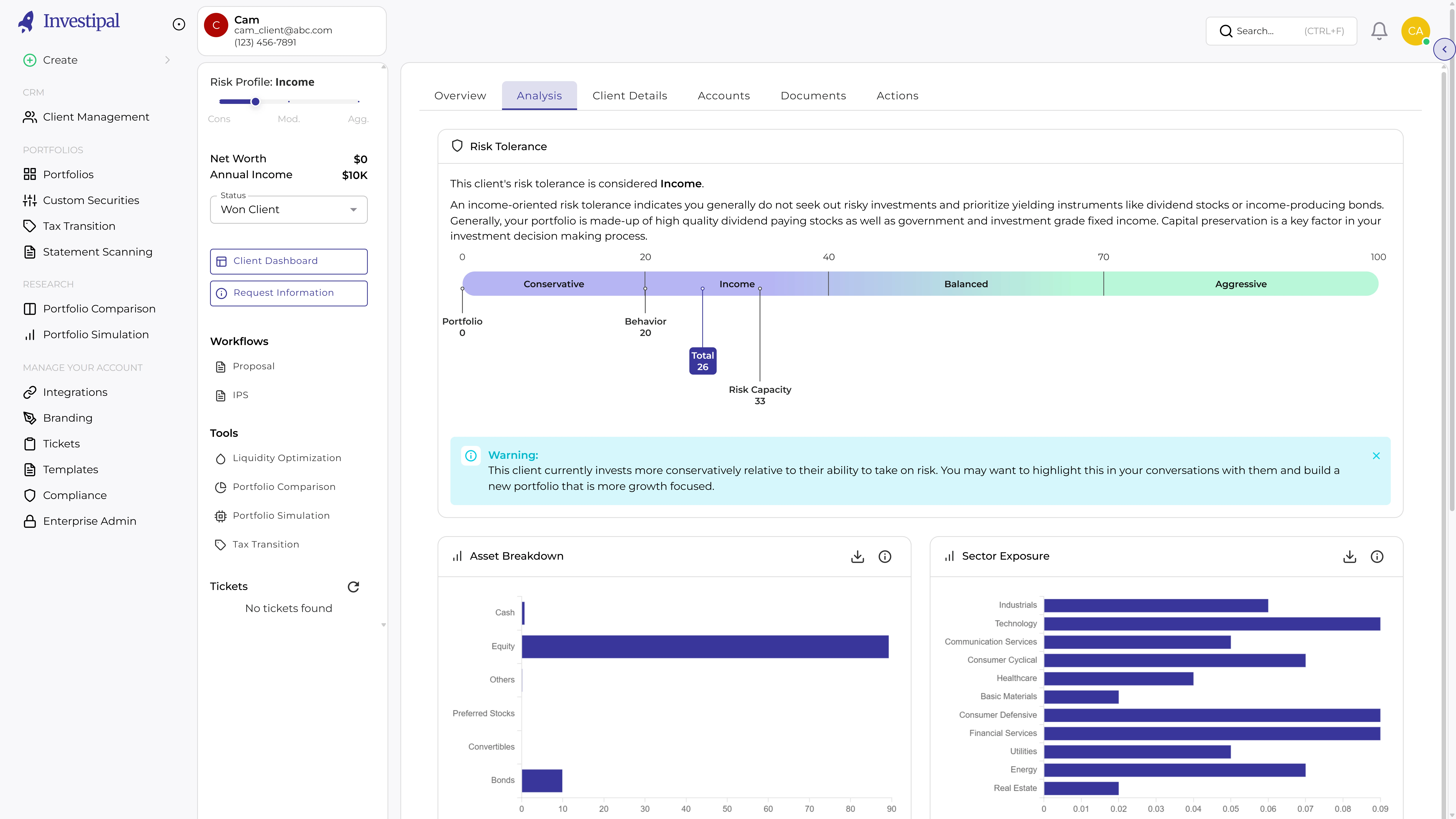 Risk assessment dashboard showing portfolio analysis